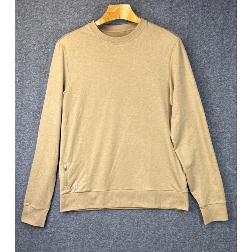 Vuori Ponto Performance Crewneck Mens M Camel DreamKnit Zip Pocket Soft Pullover